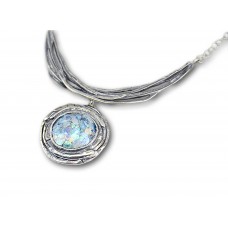 Silver Necklace with Ancient Roman Glass Made in Israel  