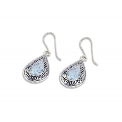 Silver Earrings With Ancient Roman Glass Made in Israel