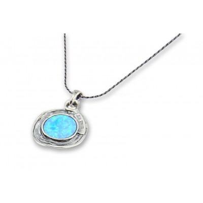Silver Necklace with Opal center stone Made in Israel