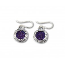 Sterling Silver Earrings Pomegranate Style with Purple Druzy Stones Made in Israel